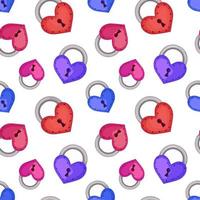 seamless pattern of multicolored locks with hearts vector