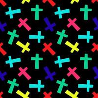 pattern with colorful crosses on a balck background. vector