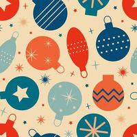 Navidad año nuevo de patrones sin fisuras con juguetes de árbol. vector