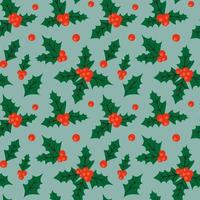 Retro Christmas seamless background with holly leaves and berries vector