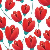 pattern of red tulips with green leaves on a white background vector