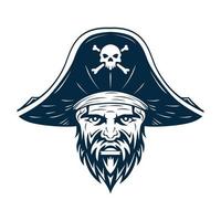 Ilustración de vector de cabeza de pirata barbudo. logotipo pirata