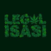 LEGALISASI GANJA. Vector word with green marijuana leaf pattern