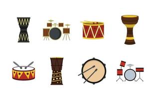 Drums icon set, flat style vector