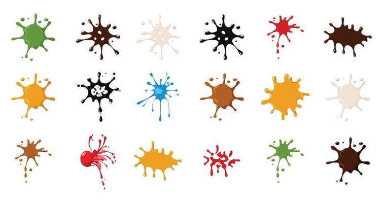 Splash icon set, cartoon style