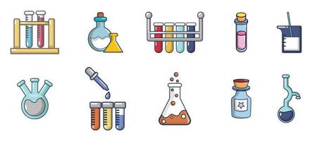 Chemical pots icon set, cartoon style