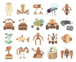 Robots icon set, cartoon style vector