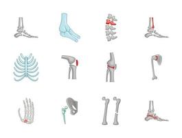 Human bones icon set, cartoon style vector