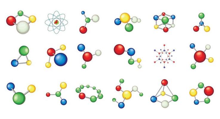 Molecule icon set, cartoon style