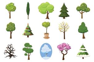 conjunto de iconos de árbol, estilo de dibujos animados vector