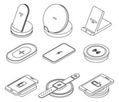 Wireless charger icons set vector outine