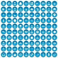 100 iconos de diferentes profesiones conjunto azul vector