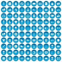 100 iconos de boxeo conjunto azul vector