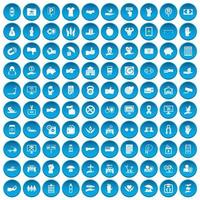 100 iconos de mano conjunto azul vector
