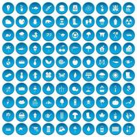 100 garden stuff icons set blue vector