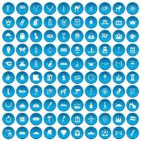 100 iconos de corona azul vector