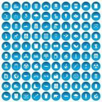 100 ecology icons set blue vector