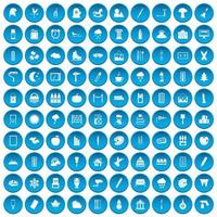 100 iconos de dibujo conjunto azul vector