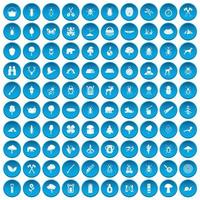 100 forest icons set blue vector