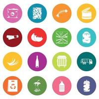 Waste and garbage icons many colors set vector