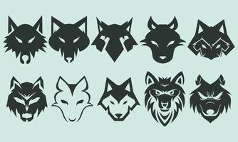 conjunto de iconos de vector de cabeza de lobo