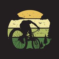 Silhouette design of cycling in a forest. Vector illustration