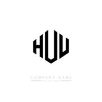 HUU letter logo design with polygon shape. HUU polygon and cube shape logo design. HUU hexagon vector logo template white and black colors. HUU monogram, business and real estate logo.