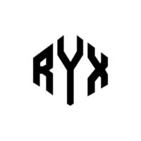 diseño de logotipo de letra ryx con forma de polígono. diseño de logotipo en forma de cubo y polígono ryx. ryx hexagon vector logo plantilla colores blanco y negro. monograma ryx, logotipo comercial y inmobiliario.