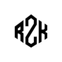 diseño de logotipo de letra rzk con forma de polígono. Diseño de logotipo en forma de cubo y polígono rzk. rzk hexagon vector logo plantilla colores blanco y negro. Monograma rzk, logotipo comercial y inmobiliario.