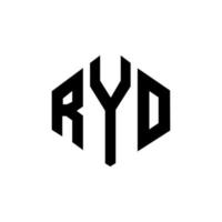 diseño de logotipo de letra ryo con forma de polígono. diseño de logotipo en forma de cubo y polígono ryo. ryo hexagon vector logo plantilla colores blanco y negro. monograma de ryo, logotipo comercial y inmobiliario.