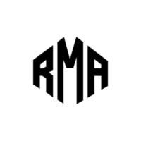 diseño de logotipo de letra rma con forma de polígono. diseño de logotipo en forma de cubo y polígono rma. plantilla de logotipo vectorial hexagonal rma colores blanco y negro. monograma rma, logotipo empresarial y inmobiliario. vector