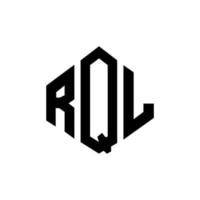 RQL letter logo design with polygon shape. RQL polygon and cube shape logo design. RQL hexagon vector logo template white and black colors. RQL monogram, business and real estate logo.