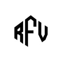 RFV letter logo design with polygon shape. RFV polygon and cube shape logo design. RFV hexagon vector logo template white and black colors. RFV monogram, business and real estate logo.