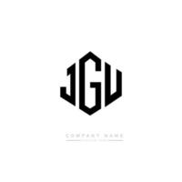 JGU letter logo design with polygon shape. JGU polygon and cube shape logo design. JGU hexagon vector logo template white and black colors. JGU monogram, business and real estate logo.