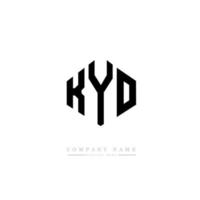 KYO letter logo design with polygon shape. KYO polygon and cube shape logo design. KYO hexagon vector logo template white and black colors. KYO monogram, business and real estate logo.