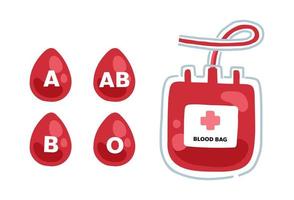 donation blood bag and drop of blood group type vector