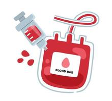 Jeringa que se inyecta para la donación de bolsas de sangre. vector