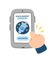 digital health passport covid 19 vaccinated on smart phone vector