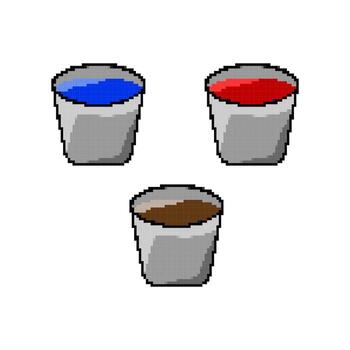 pixel retro art a bucket of water, lava and mod ilustration vector