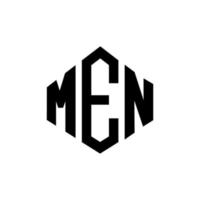 MEN letter logo design with polygon shape. MEN polygon and cube shape logo design. MEN hexagon vector logo template white and black colors. MEN monogram, business and real estate logo.