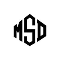 MSD letter logo design with polygon shape. MSD polygon and cube shape logo design. MSD hexagon vector logo template white and black colors. MSD monogram, business and real estate logo.