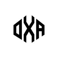 OXA letter logo design with polygon shape. OXA polygon and cube shape logo design. OXA hexagon vector logo template white and black colors. OXA monogram, business and real estate logo.