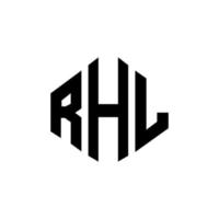 diseño de logotipo de letra rhl con forma de polígono. diseño de logotipo en forma de cubo y polígono rhl. rhl hexágono vector logo plantilla colores blanco y negro. monograma rhl, logotipo comercial e inmobiliario.