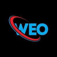 logotipo de weo. weo carta. diseño del logotipo de la letra weo. logotipo de iniciales weo vinculado con círculo y logotipo de monograma en mayúsculas. tipografía weo para tecnología, negocios y marca inmobiliaria. vector