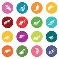 Wing icons many colors set