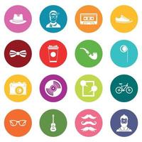 hipster, iconos, muchos, colores, conjunto vector