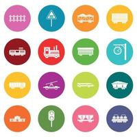 Railway icons many colors set vector