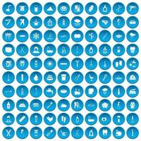 100 iconos de higiene conjunto azul vector