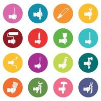 Hand tool icons many colors set vector