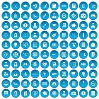 100 iconos de datos estadísticos en azul vector